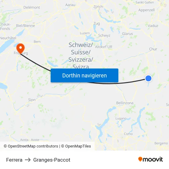 Ferrera to Granges-Paccot map