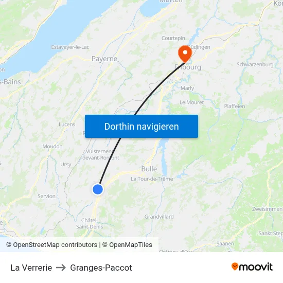 La Verrerie to Granges-Paccot map