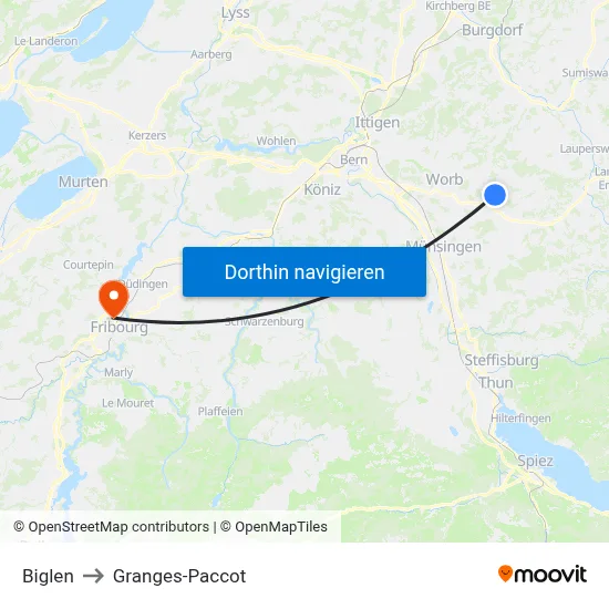 Biglen to Granges-Paccot map