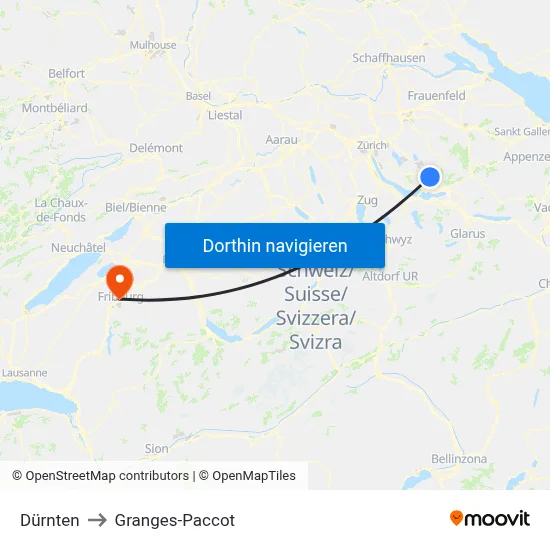 Dürnten to Granges-Paccot map