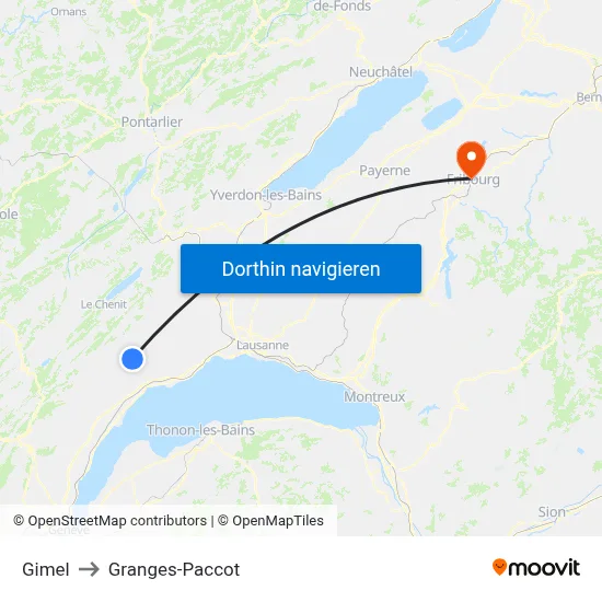 Gimel to Granges-Paccot map