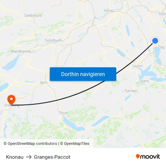 Knonau to Granges-Paccot map