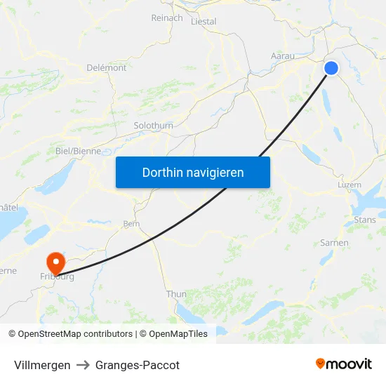 Villmergen to Granges-Paccot map