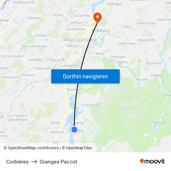 Corbières to Granges-Paccot map