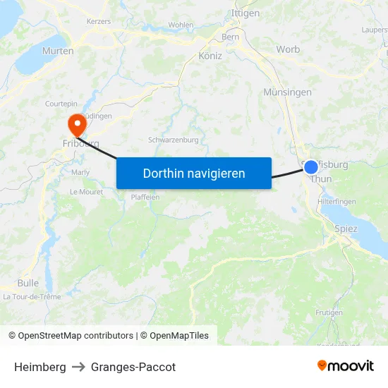 Heimberg to Granges-Paccot map