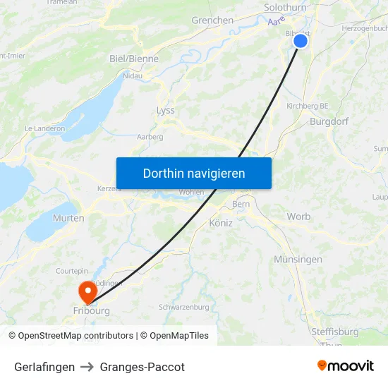 Gerlafingen to Granges-Paccot map