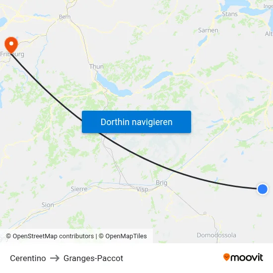 Cerentino to Granges-Paccot map