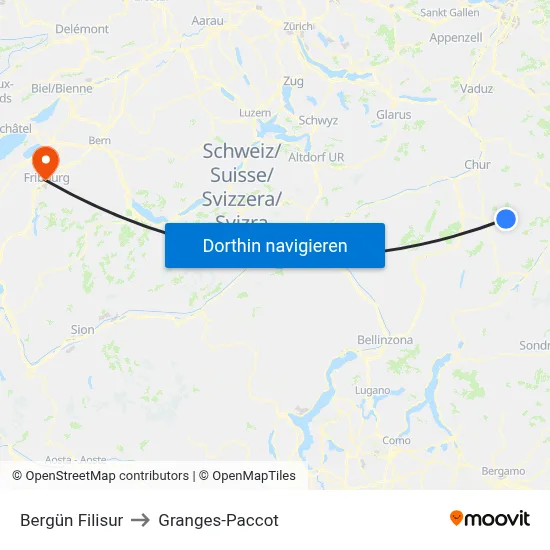 Bergün Filisur to Granges-Paccot map