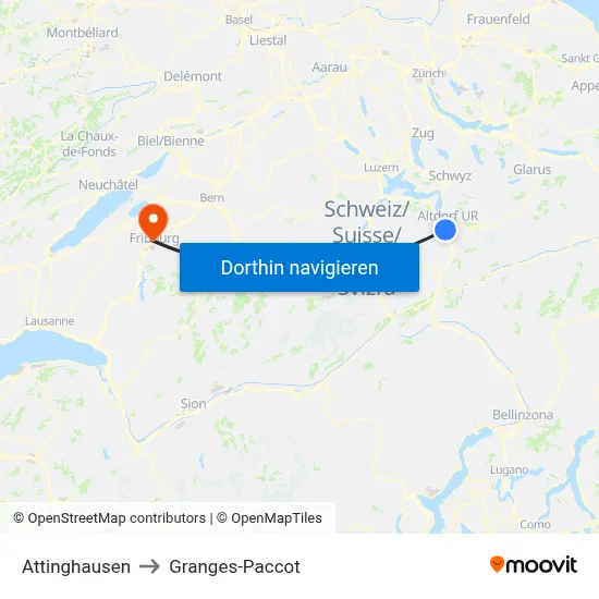 Attinghausen to Granges-Paccot map