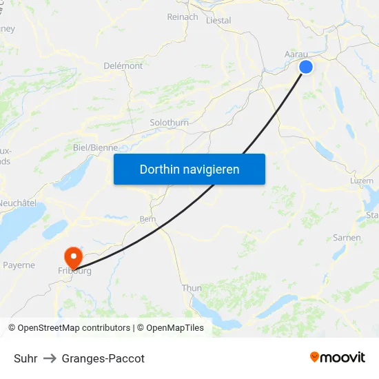 Suhr to Granges-Paccot map