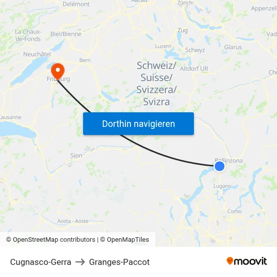 Cugnasco-Gerra to Granges-Paccot map