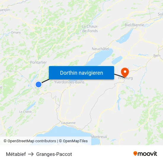Métabief to Granges-Paccot map