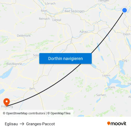 Eglisau to Granges-Paccot map