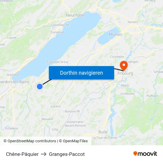 Chêne-Pâquier to Granges-Paccot map