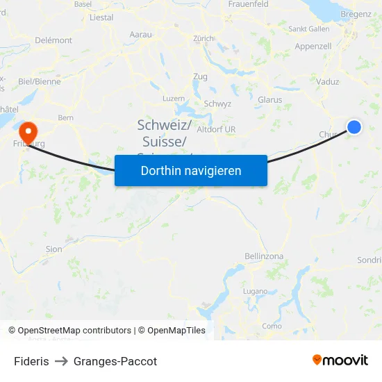 Fideris to Granges-Paccot map