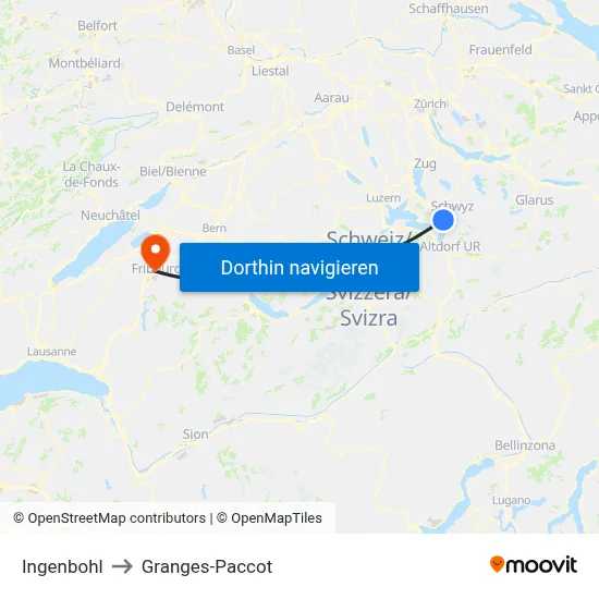 Ingenbohl to Granges-Paccot map