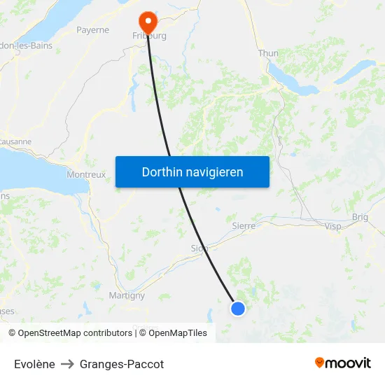 Evolène to Granges-Paccot map