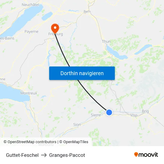 Guttet-Feschel to Granges-Paccot map