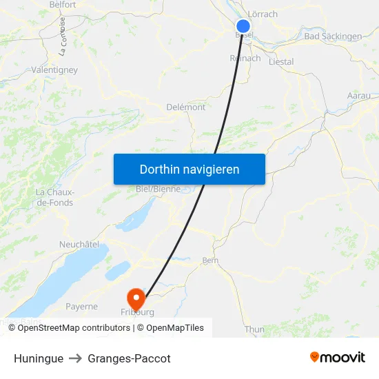 Huningue to Granges-Paccot map