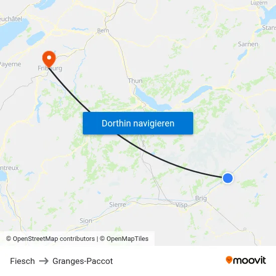 Fiesch to Granges-Paccot map