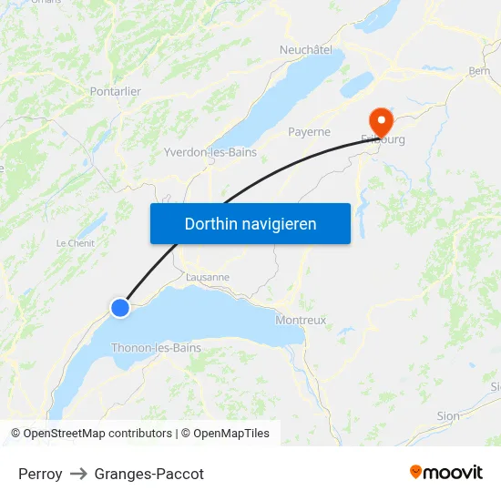 Perroy to Granges-Paccot map