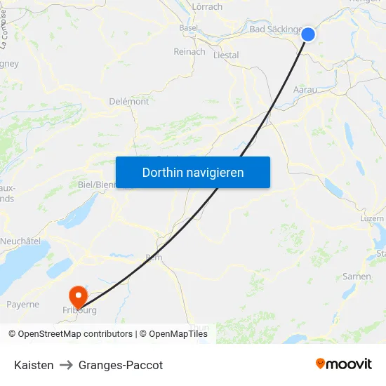 Kaisten to Granges-Paccot map