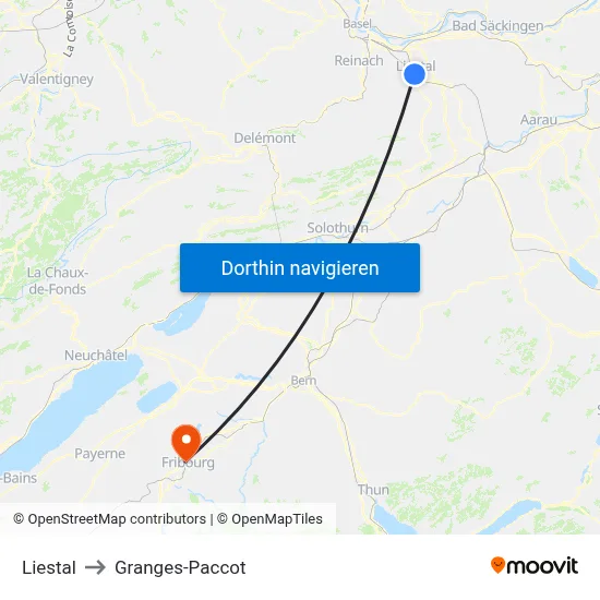 Liestal to Granges-Paccot map