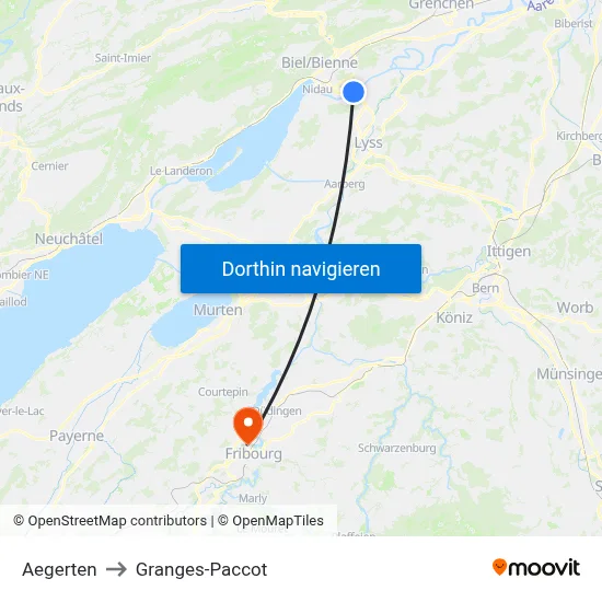 Aegerten to Granges-Paccot map