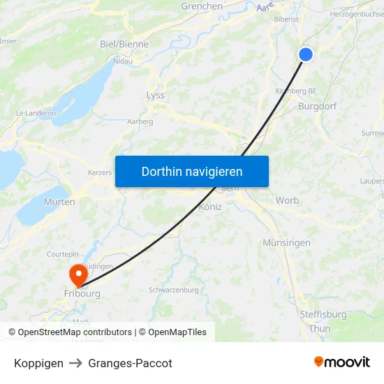 Koppigen to Granges-Paccot map