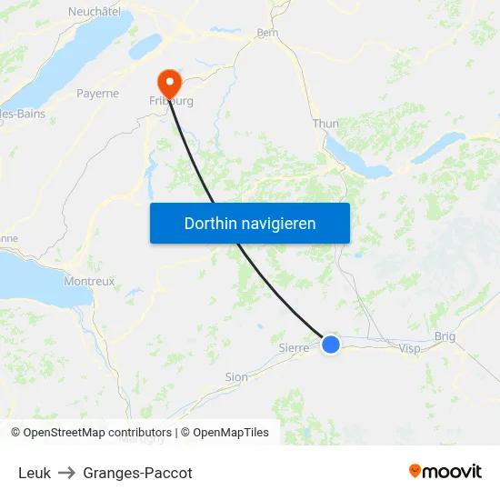 Leuk to Granges-Paccot map