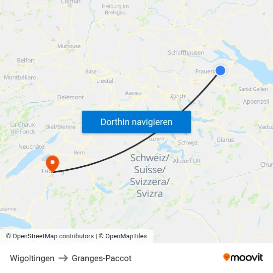 Wigoltingen to Granges-Paccot map