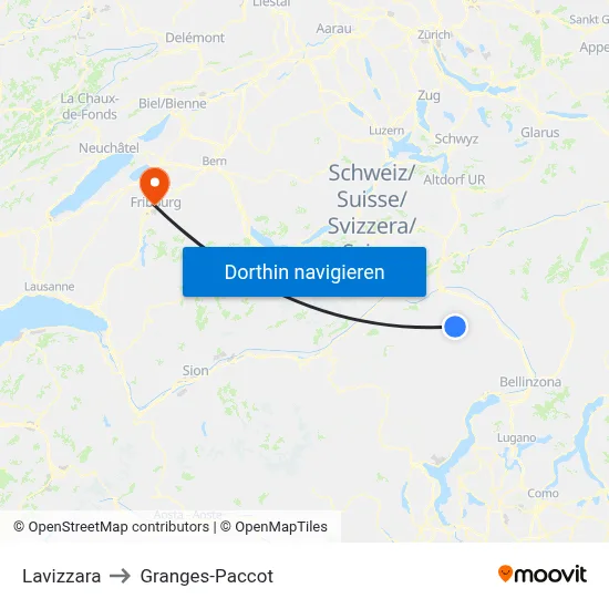 Lavizzara to Granges-Paccot map
