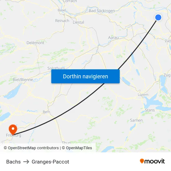 Bachs to Granges-Paccot map