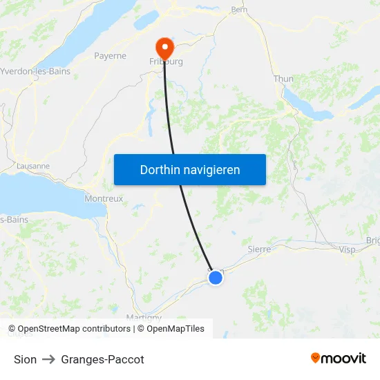 Sion to Granges-Paccot map