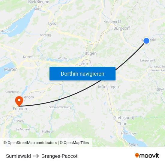 Sumiswald to Granges-Paccot map