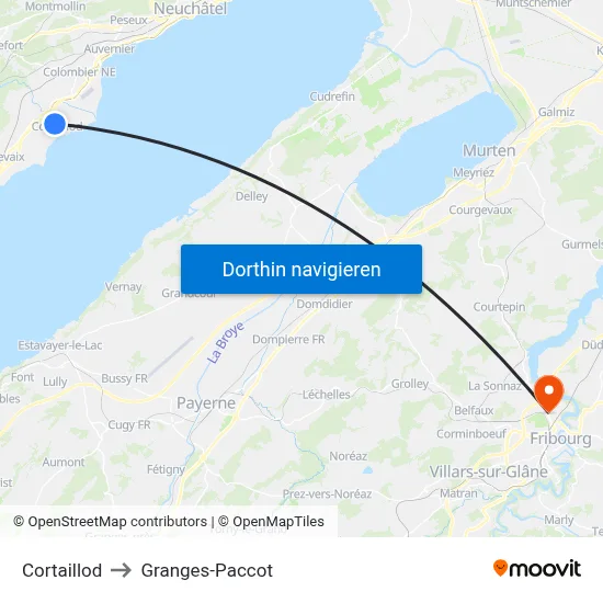 Cortaillod to Granges-Paccot map