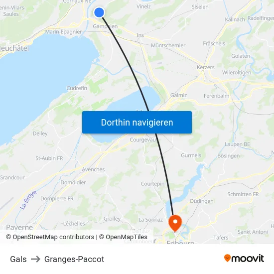 Gals to Granges-Paccot map