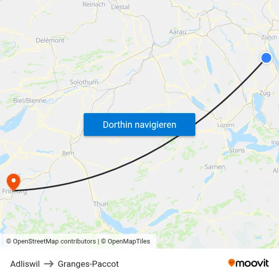 Adliswil to Granges-Paccot map