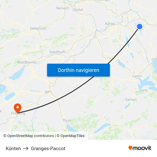 Künten to Granges-Paccot map