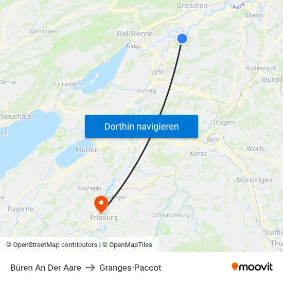 Büren An Der Aare to Granges-Paccot map