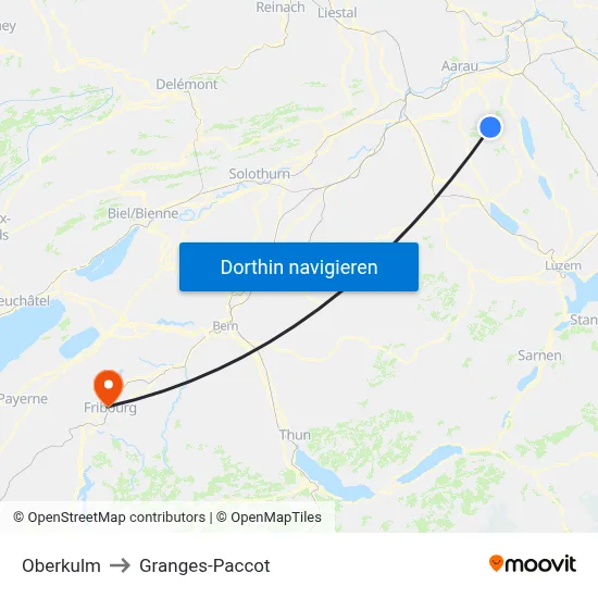 Oberkulm to Granges-Paccot map
