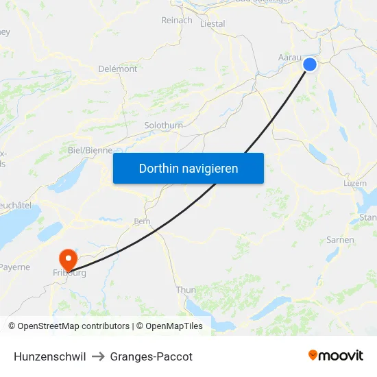 Hunzenschwil to Granges-Paccot map