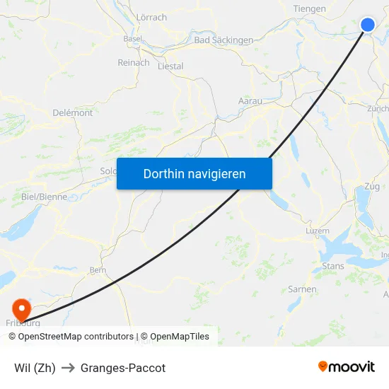 Wil (Zh) to Granges-Paccot map