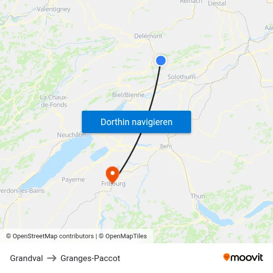 Grandval to Granges-Paccot map