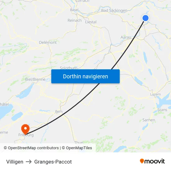 Villigen to Granges-Paccot map