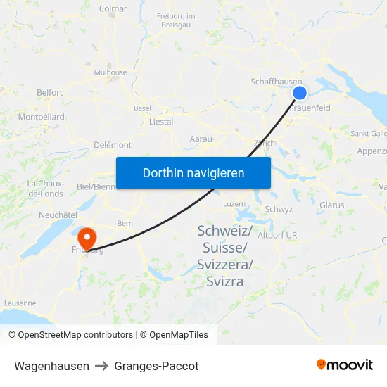 Wagenhausen to Granges-Paccot map