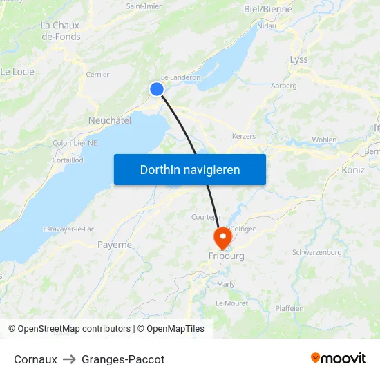 Cornaux to Granges-Paccot map