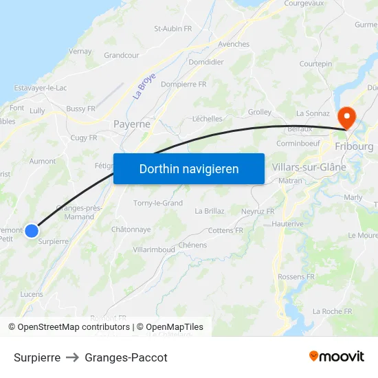 Surpierre to Granges-Paccot map