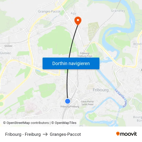 Fribourg - Freiburg to Granges-Paccot map