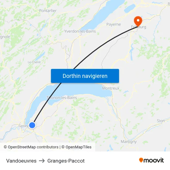 Vandoeuvres to Granges-Paccot map